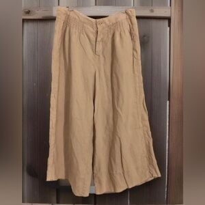 Free People Linen Blend Wide Leg Beige Pants Sz Large